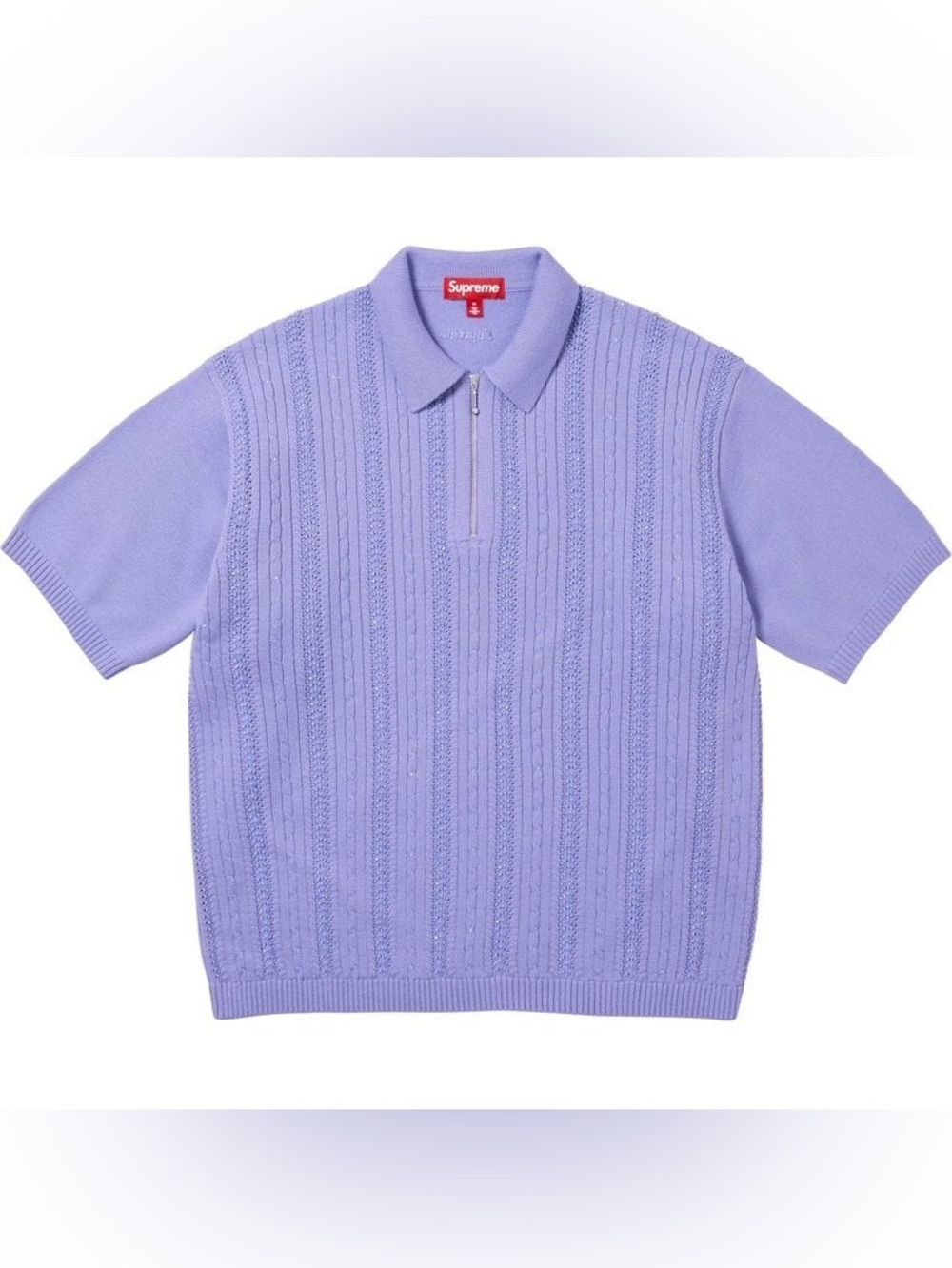 Supreme Beaded Zip Polo Size XL Lavender SS26 Embroidered Logo Half Zip Shirt.